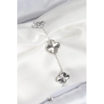 VIP Pirinç Yonca Model Gümüş Renk Kadın Bileklik - TJ-BB7782