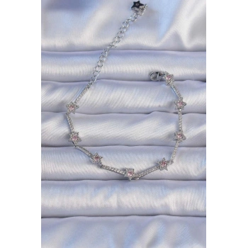 Vip Seri Pirinç Gümüş Renk Zirkon Taşlı Yıldız Model Bileklik - TJ-BB6300