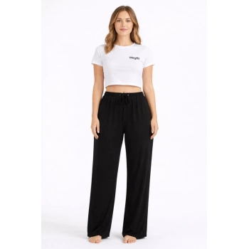 Viskon Pamuklu Kadın Siyah Pijama Pantolon - MG002 - Mudanis