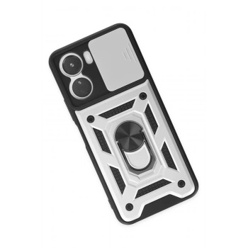 Vivo Y16 Kılıf Pars Lens Yüzüklü Silikon - Gümüş