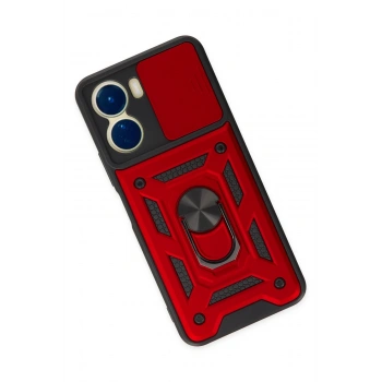 Vivo Y16 Kılıf Pars Lens Yüzüklü Silikon - Kırmızı