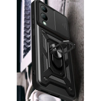 Vivo Y17S Kılıf Pars Lens Yüzüklü Silikon - Kırmızı