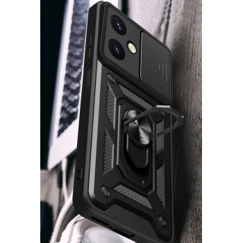 Vivo Y27 Kılıf Pars Lens Yüzüklü Silikon - Gümüş