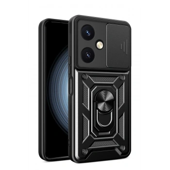 Vivo Y27 Kılıf Pars Lens Yüzüklü Silikon - Siyah