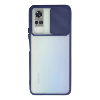 Vivo Y53S Kılıf Palm Buzlu Kamera Sürgülü Silikon - Lacivert