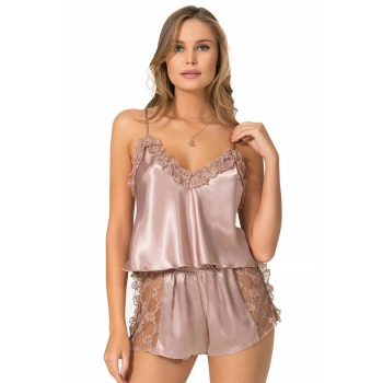 Vizon Saten Babydoll Şort Takımı