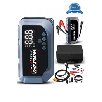 Vtn-605 Şarjlı 12.000 Mah Taşınabilir Çantalı Araç Akü Şarj Takviyeli Işıklı Hava Kompresörü