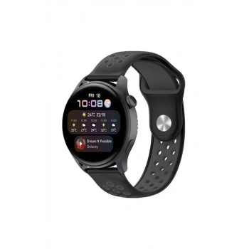 Watch 20mm Spor Delikli Kordon - Siyah-Füme