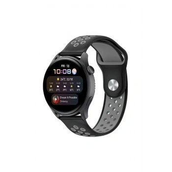 Watch 20mm Spor Delikli Kordon - Siyah-Gri