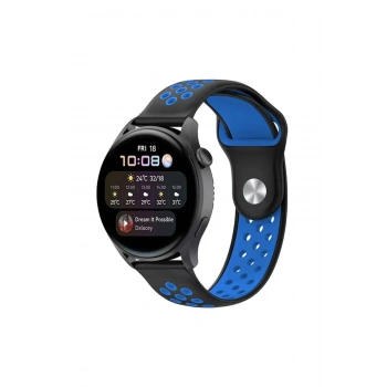 Watch 20mm Spor Delikli Kordon - Siyah-Mavi