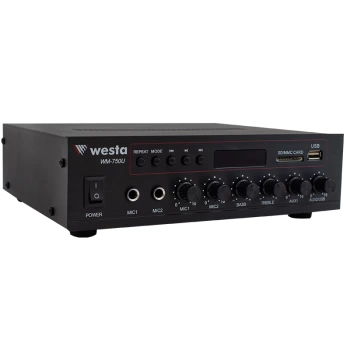 WESTA WM-750U 80W MİNİ 100V/70V/4-16 OHM USB/SD/BLUETOOTH/ UK-2 MİK.GİRİŞ TRAFOLU ANFİ (4887)