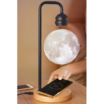 XF02 Ay Görünümlü Kablosuz Şarj Özellikli Gece Lambası - Siyah