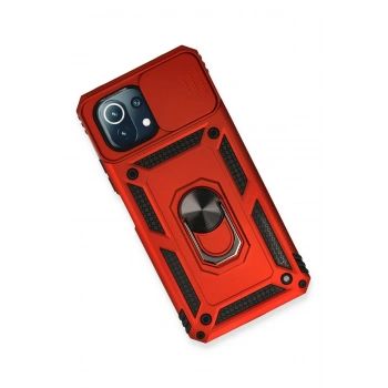 Xiaomi Mİ 11 Lite Kılıf Pars Lens Yüzüklü Silikon - Kırmızı
