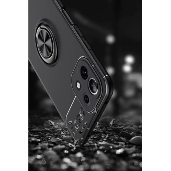 Xiaomi Mİ 11 Lite Kılıf Range Yüzüklü Silikon - Siyah-Gold