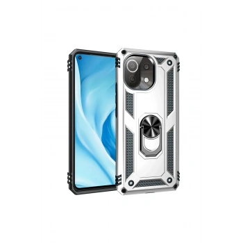 Xiaomi Mİ 11 Lite Kılıf Sofya Yüzüklü Silikon Kapak - Gümüş