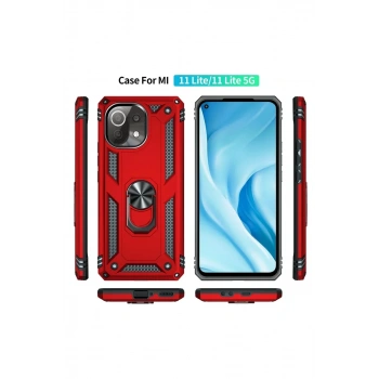 Xiaomi Mİ 11 Lite Kılıf Sofya Yüzüklü Silikon Kapak - Kırmızı
