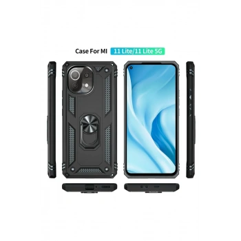 Xiaomi Mİ 11 Lite Kılıf Sofya Yüzüklü Silikon Kapak - Siyah