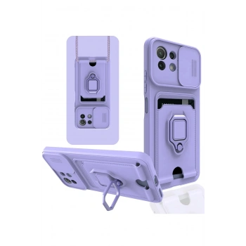 Xiaomi Mİ 11 Lite Kılıf Zuma Kartvizitli Yüzüklü Silikon - Lila