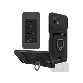 Xiaomi Mİ 11 Lite Kılıf Zuma Kartvizitli Yüzüklü Silikon - Siyah