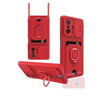 Xiaomi Mi 11T Pro Kılıf Zuma Kartvizitli Yüzüklü Silikon - Kırmızı