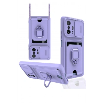 Xiaomi Mi 11T Pro Kılıf Zuma Kartvizitli Yüzüklü Silikon - Lila