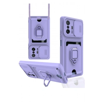 Xiaomi Mi 11T Pro Kılıf Zuma Kartvizitli Yüzüklü Silikon - Lila