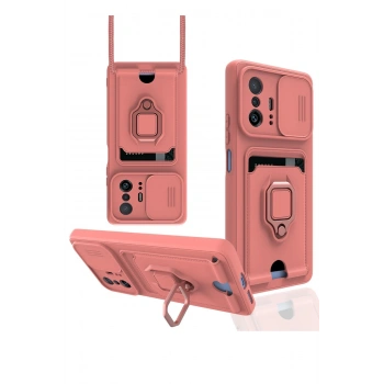 Xiaomi Mi 11T Pro Kılıf Zuma Kartvizitli Yüzüklü Silikon - Pembe