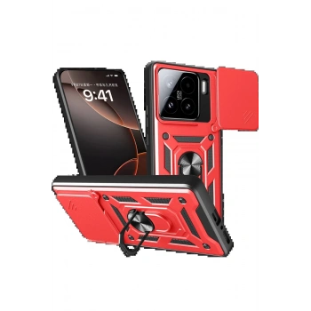 Xiaomi Mi 15 Kılıf Pars Lens Yüzüklü Silikon - Kırmızı