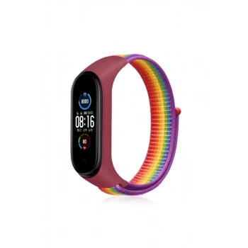 Xiaomi Mi Band 4 Hasırlı Cırtcırtlı Kordon - Gökkuşağı