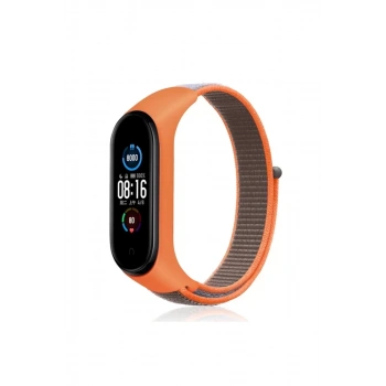 Xiaomi Mi Band 4 Hasırlı Cırtcırtlı Kordon - Turuncu-Gri