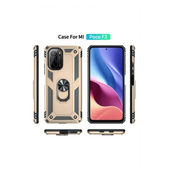Xiaomi Poco F3 Kılıf Sofya Yüzüklü Silikon Kapak - Gold