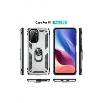 Xiaomi Poco F3 Kılıf Sofya Yüzüklü Silikon Kapak - Gümüş