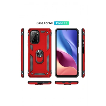 Xiaomi Poco F3 Kılıf Sofya Yüzüklü Silikon Kapak - Kırmızı