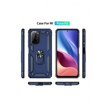Xiaomi Poco F3 Kılıf Sofya Yüzüklü Silikon Kapak - Lacivert