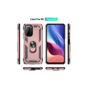 Xiaomi Poco F3 Kılıf Sofya Yüzüklü Silikon Kapak - Rose