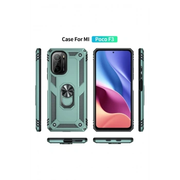 Xiaomi Poco F3 Kılıf Sofya Yüzüklü Silikon Kapak - Yeşil