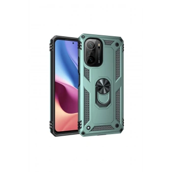 Xiaomi Poco F3 Kılıf Sofya Yüzüklü Silikon Kapak - Yeşil