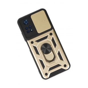 Xiaomi Poco M4 Pro 4G Kılıf Pars Lens Yüzüklü Silikon - Gold