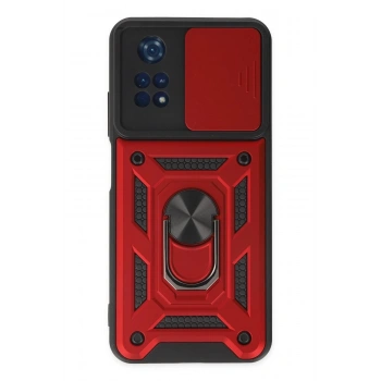 Xiaomi Poco M4 Pro 4G Kılıf Pars Lens Yüzüklü Silikon - Kırmızı