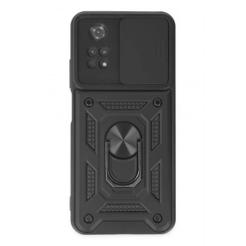 Xiaomi Poco M4 Pro 4G Kılıf Pars Lens Yüzüklü Silikon - Siyah