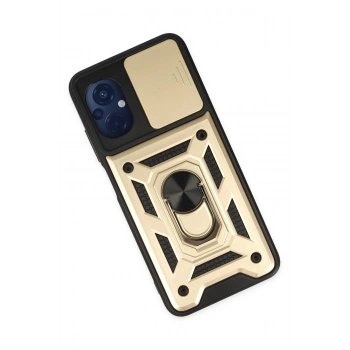 Xiaomi Poco M5 Kılıf Pars Lens Yüzüklü Silikon - Gold