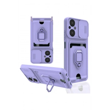 Xiaomi Poco M5 Kılıf Zuma Kartvizitli Yüzüklü Silikon - Lila