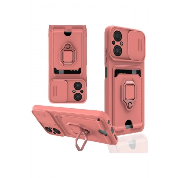 Xiaomi Poco M5 Kılıf Zuma Kartvizitli Yüzüklü Silikon - Pembe