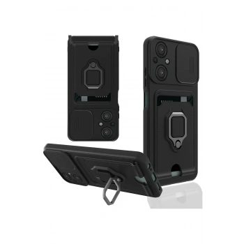 Xiaomi Poco M5 Kılıf Zuma Kartvizitli Yüzüklü Silikon - Siyah