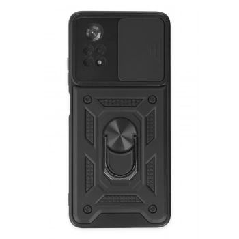 Xiaomi Poco X4 Pro 5G Kılıf Pars Lens Yüzüklü Silikon - Siyah