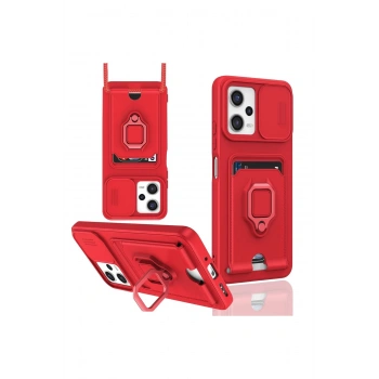 Xiaomi Poco X5 5G Kılıf Zuma Kartvizitli Yüzüklü Silikon - Kırmızı