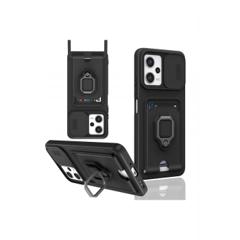 Xiaomi Poco X5 5G Kılıf Zuma Kartvizitli Yüzüklü Silikon - Siyah