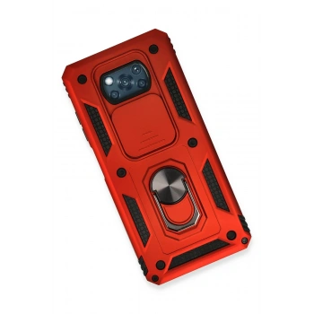 Xiaomi Pocophone X3 Kılıf Pars Lens Yüzüklü Silikon - Kırmızı
