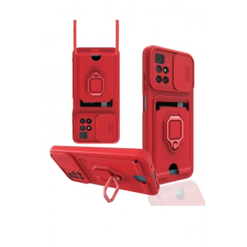 Xiaomi Redmi 10 2022 Kılıf Zuma Kartvizitli Yüzüklü Silikon - Kırmızı