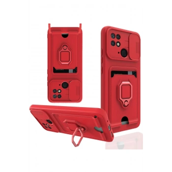 Xiaomi Redmi 10C Kılıf Zuma Kartvizitli Yüzüklü Silikon - Kırmızı